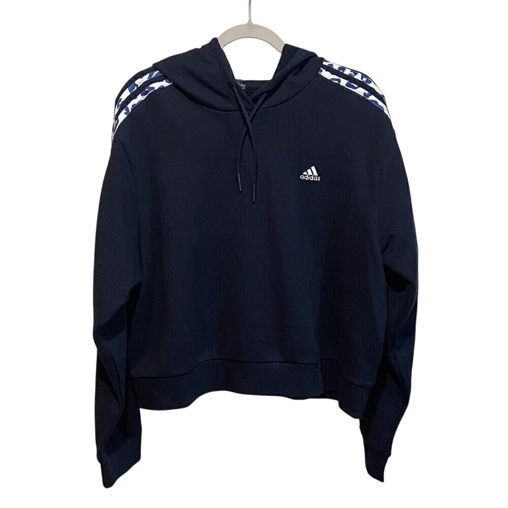 Adidas Woman's XLARGE Essentials 3-Striped Animal Print Relaxed Hoodie Navy NWT